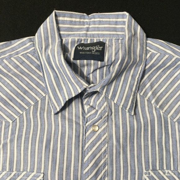 #N Wrangler Western Shirt Pearl Snap Button Up Stripe Double Pockets Long Sleeve - Picture 7 of 7